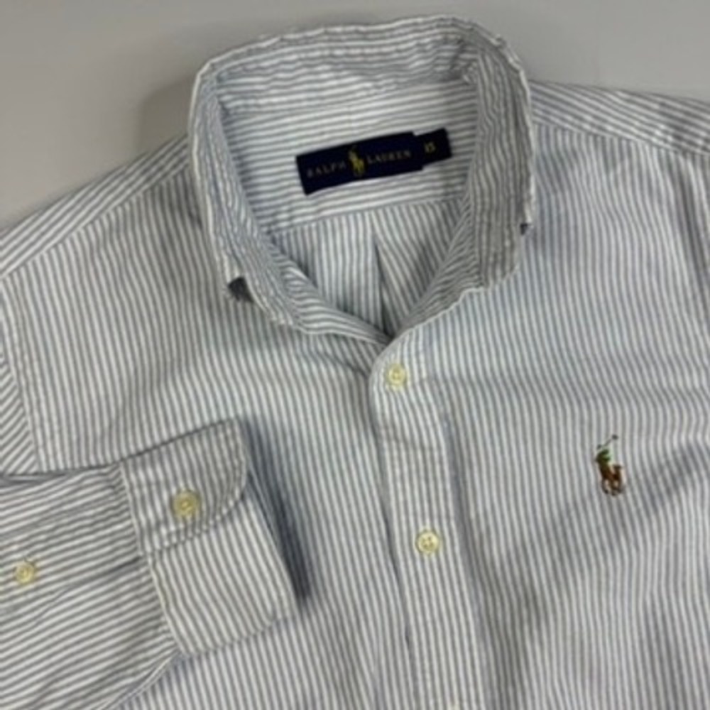 Ralph Lauren Blue and White Striped Casual Button Down Shirt